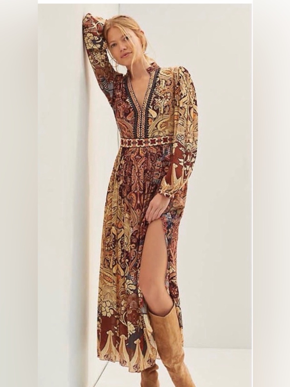 NWT Anthropologie Bhanuni by Jyoti Boho Beaded Patterned Slit Ronika Dress 6